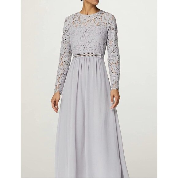 TRUTH & FABLE Womens Long Sleeve Lace Trim Bridesmaid Maxi Dress Gray Sz 3XL - Picture 1 of 9